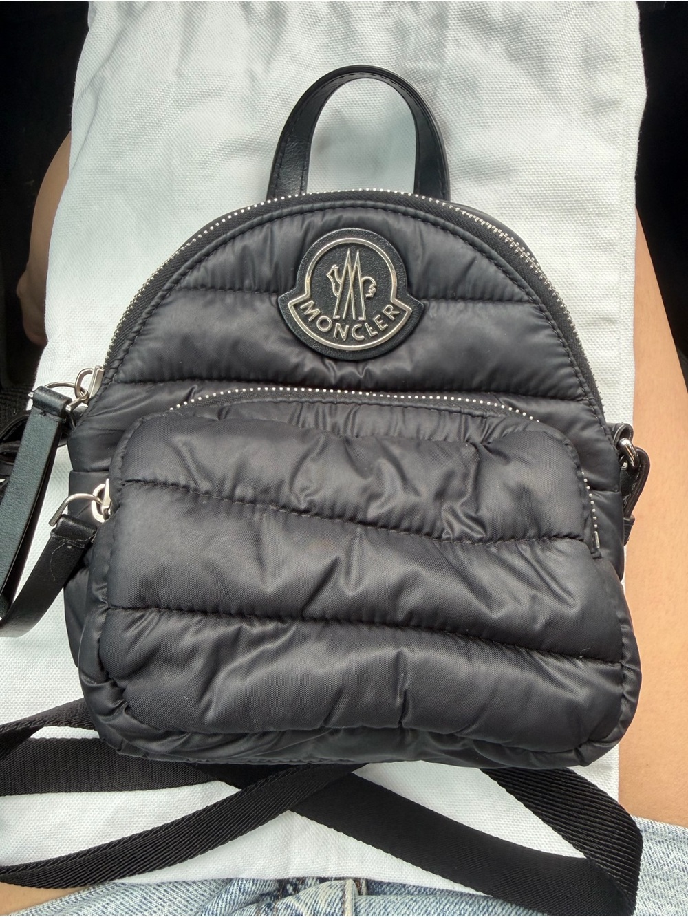 Moncler Black Quilted Mini Backpack with Logo Patch